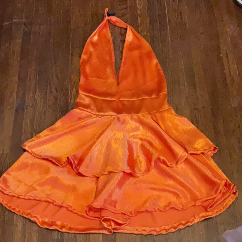 Bright orange open back dress